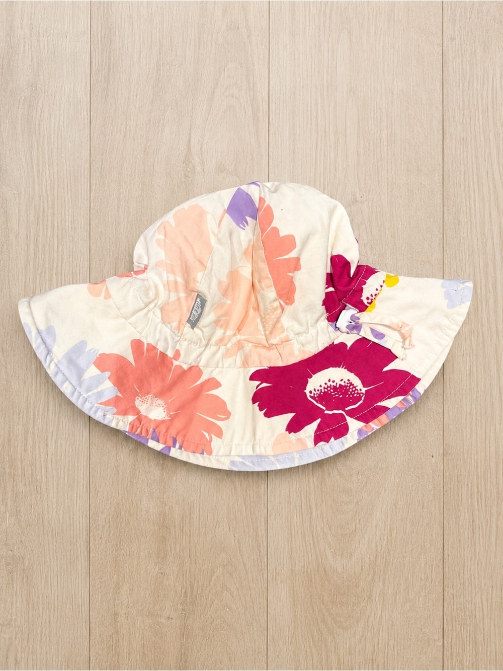 JAN & JUL Kids Floral Sun Hat - White with Pink & Purple Flowers